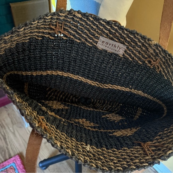 Vintage Raffia Sisel Jute Straw Tote- Leather Straps- Large - Picture 3 of 4